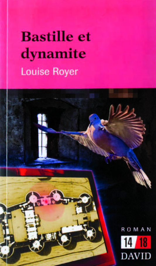 Illustration de la couverture de l’ouvrage Bastille et dynamite où figurent une tourte voyageuse aux ailes déployées et le plan du château fort La Bastille.