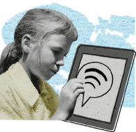 Photo illustrée d’une élève utilisant la fonction de synthèse vocale sur une tablette.