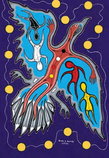 Création artistique anishinaabe de Bruce Beardy, représentant une créature volante