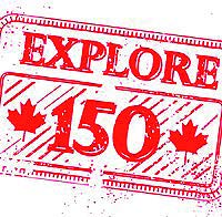 Une icône représente l’application «Explore 150» par le nom de l’application en rouge sur fond blanc.