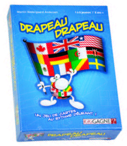 Illustration de la couverture du jeu Drapeau, Drapeau qui montre un personnage devant plusieurs drapeaux.