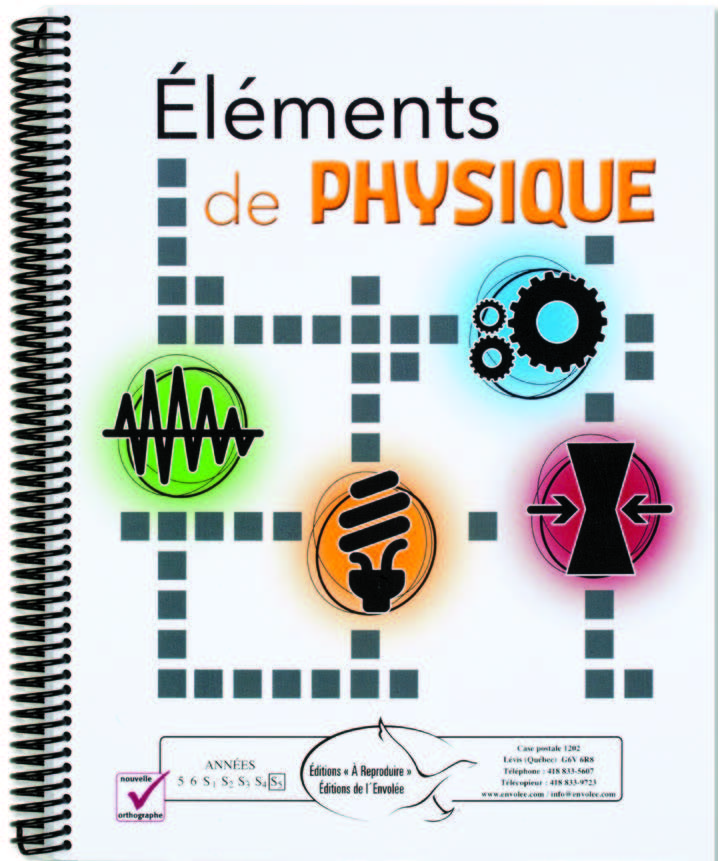 Illustration de la couverture du recueil Éléments de physique qui montre des symboles particuliers à la physique.