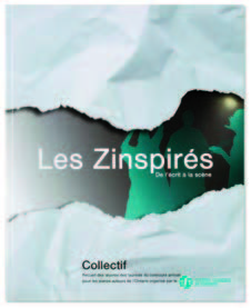Illustration de la couverture du recueilLes Zinspirésqui représente une feuille déchirée à l’horizontale au milieu de la couverture où paraissent des silhouettes.