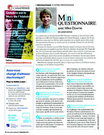 Image du mini questionnaire avec Mike Downie paru dans le numéro de septembre 2017 de <em>Pour parler profession</em></em>.