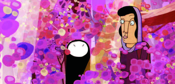 Image d'une scène du film d'animation «La vie en Rosie - L'épopée persane de Rosie Ming». L'image est un dessin animé de Rosie en train de parler à une poète iranienne.