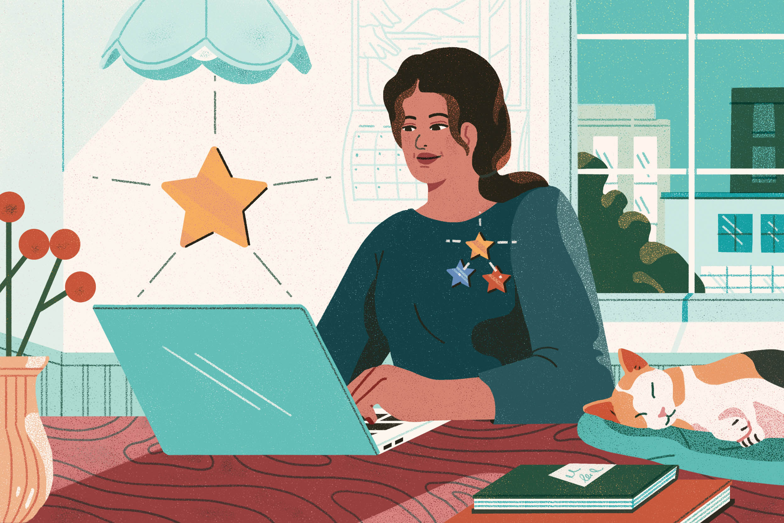 Illustration d’une femme tapant sur un ordinateur portable.