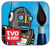 Application icon for "TVOKids Artbot Lite" app. The icon is a robot with a paintbrush.