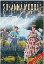 An image of the book cover for "Susanna Moodie.” The cover image is an illustration of three people running in a field.