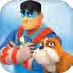 The 'Cleanopolis VR' logo, a cartoon superhero with a dog.