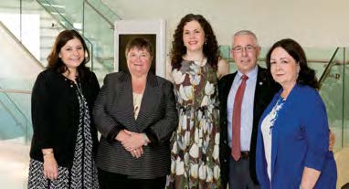 Photo from the College's 20th anniversary: Former chairs Elizabeth Papadopoulos, Ontario Certified Teacher, Donna Marie Kennedy, Larry Capstick and Marilyn Laframboise, Ontario Certified Teacher, with Chair Angela De Palma,Ontario Certified Teacher.