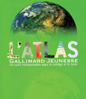 Image of the book cover for 'The Gallimard Youth Atlas,' featuring half a globe.