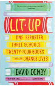 Image of the book cover for  ''Lit Up,'' featuring a stack of books that spell out the book's title.