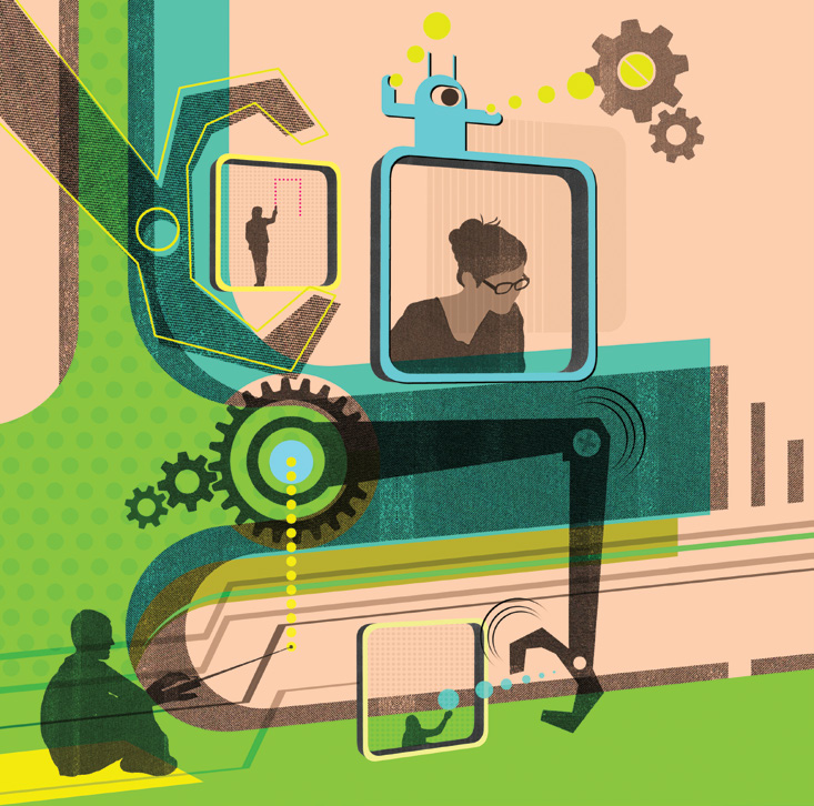 An illustrated image for 'Professional Practice.' The image is an abstract of people planning and working.