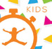 Application icon for "Sworkit Kids" app. The icon is a cartoon silhouette of a person jumping inside a stopwatch.