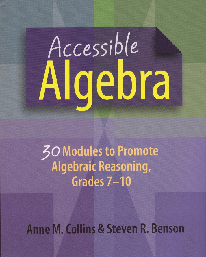 Image of a book cover of 'Accessible Algebra'. The cover has two large transparent arrows with the tips touching each other.