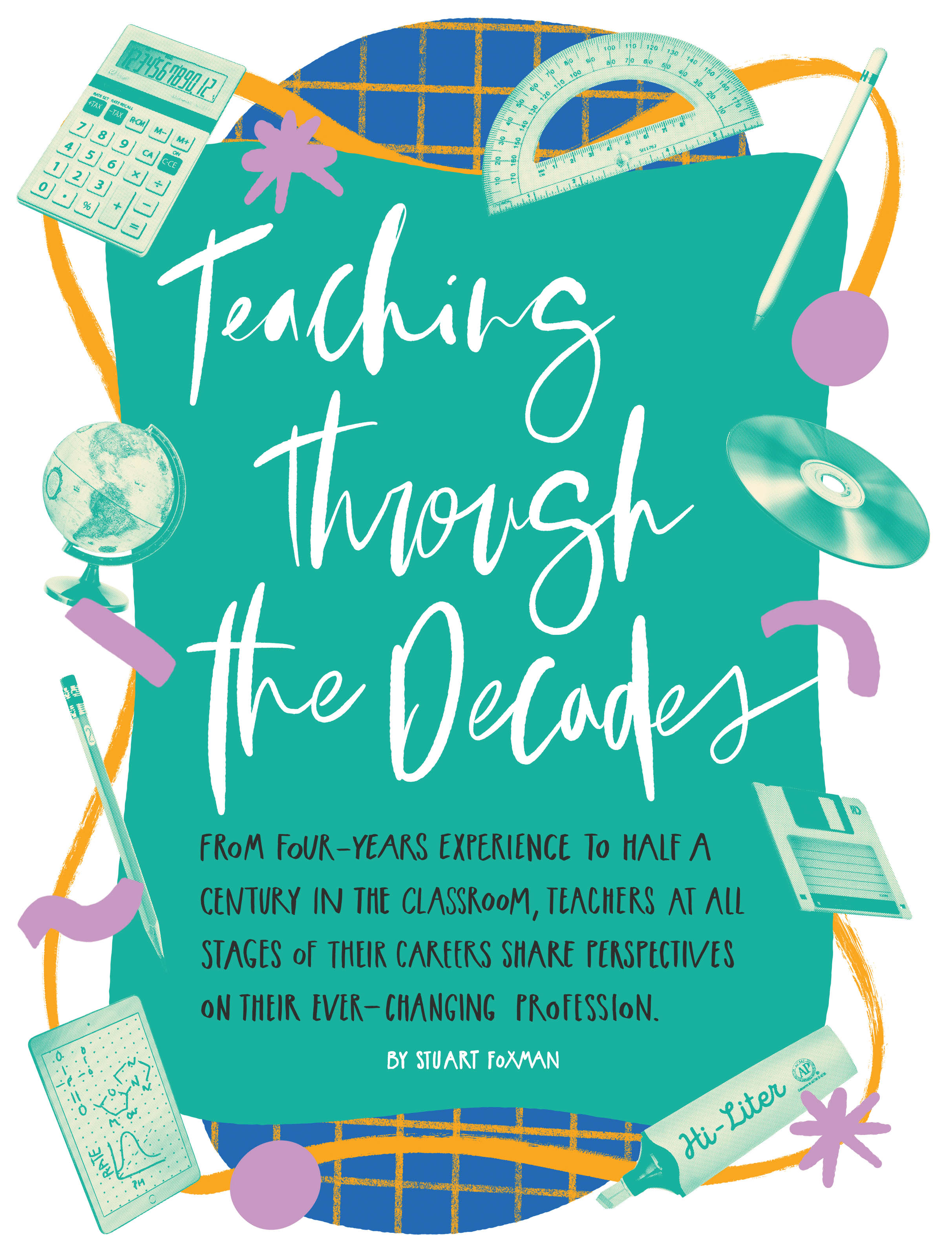 Illustration of the 'Teaching through the Decades' article published in the March 2020 edition of Professionally Speaking.
