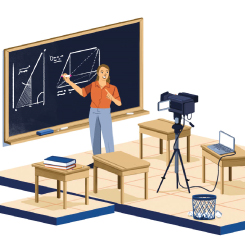 Illustration of educator teaching remotely.