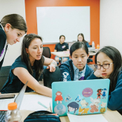 Students and teachers participate in the December 2018 Hackergal Hackathon.